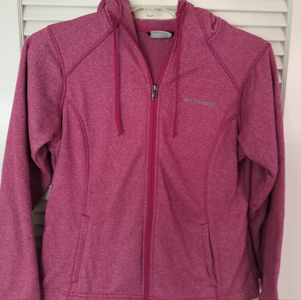 COLUMBIA Pink FULL ZIPPERED HOODIE Seamed SIZE MEDIUM